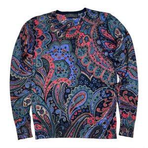 Lauren Ralph Lauren Paisley Crew Neck Long Sleeve Cotton Modal Preppy Top XS